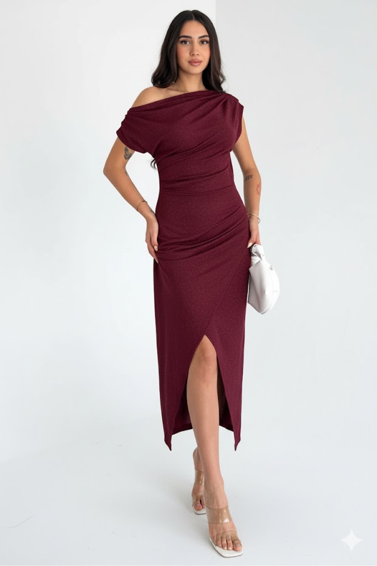 Dumy  Anvelop Işıltı – Tek Omuz Simli Yırtmaçlı Abiye Elbise - Görsel 7