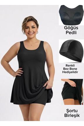 vawensea Kadın Kendinden Bitişik Şortlu Elbise Mayo Siyah (GÖĞÜS PEDLİ)