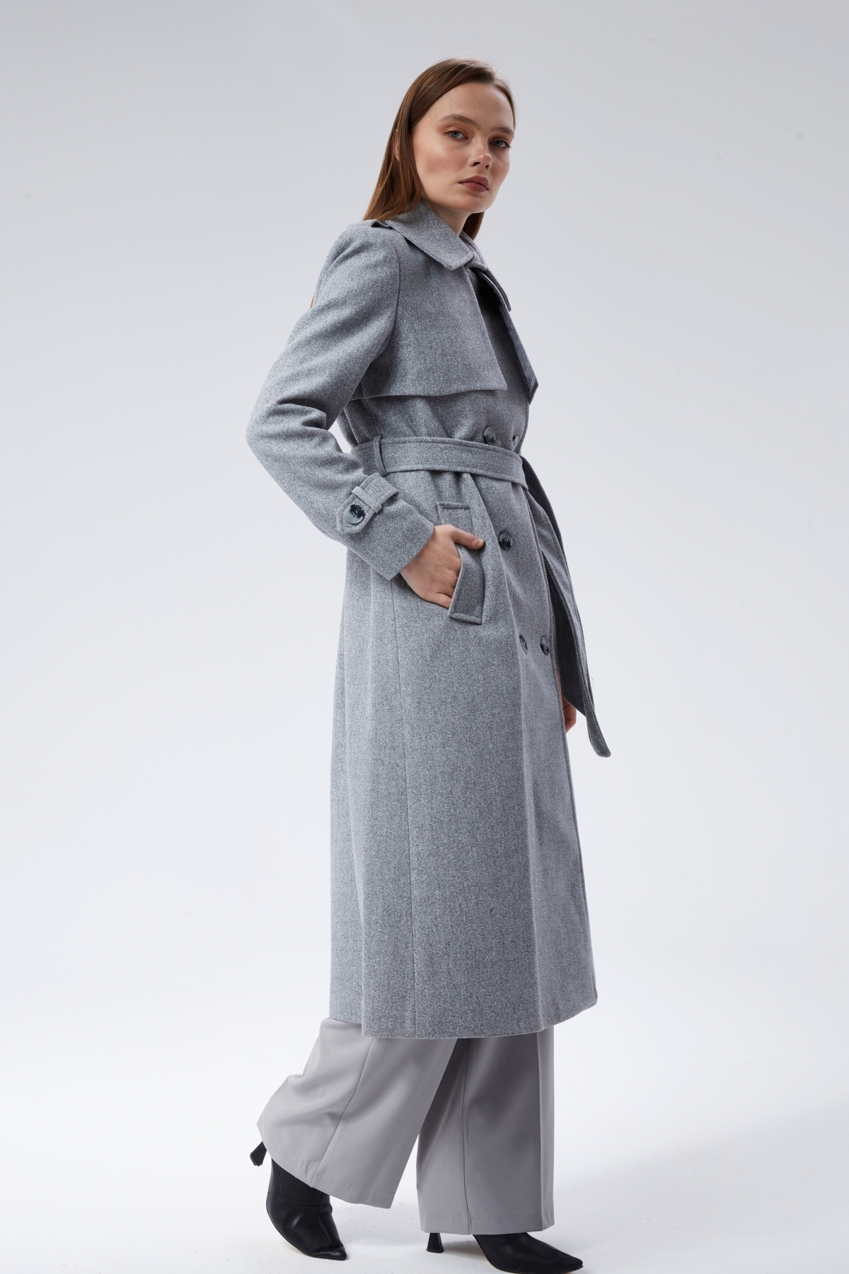 Bolivente  Kadın Regular Rüzgarlık Detaylı Kaşe Kaban - Görsel 6