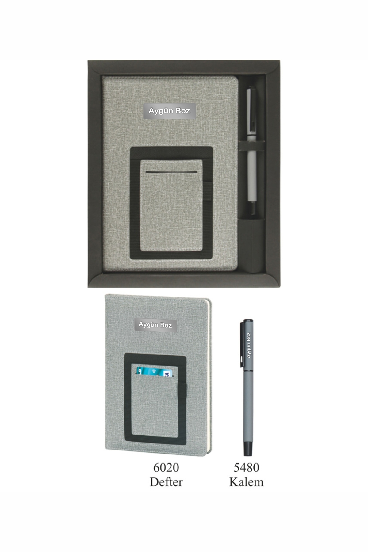 VIP Hediyelik Set - Defter ve Kalem - (2’li Kurumsal Hediye Seti) - 4205 Gri