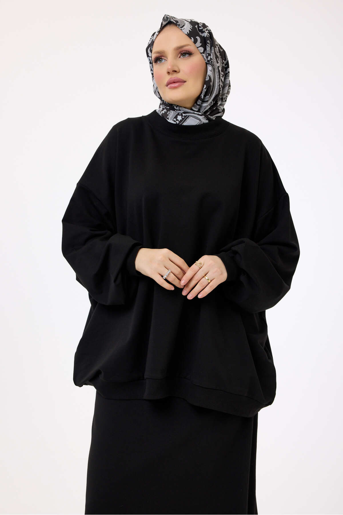 Suede Style  3044 - Rahat, Salaş Basic Kadın Uzun Sweatshirt - Görsel 5