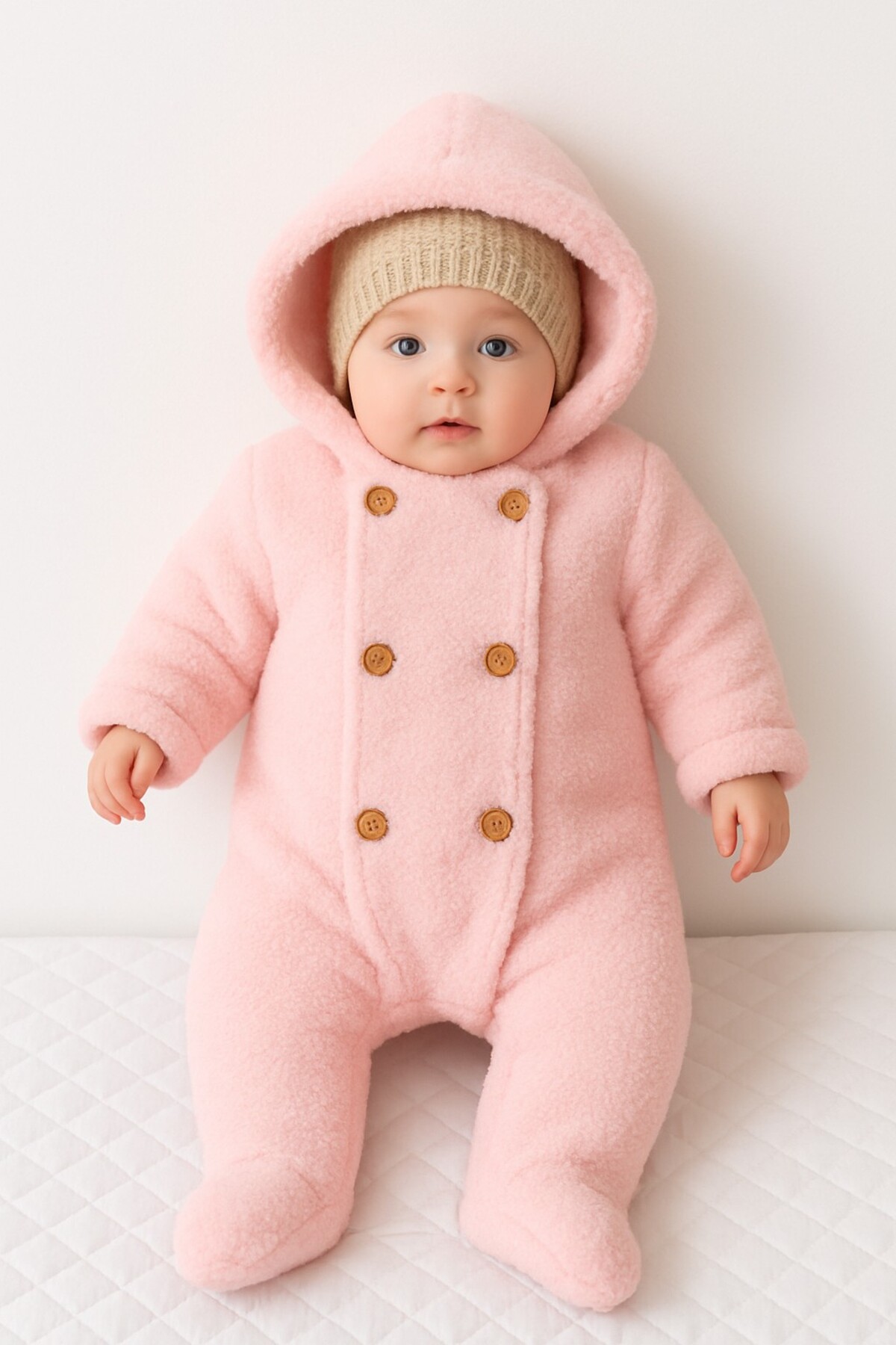 Chicsy Baby Kışlık Tatlı Welsoft Patikli Düğmeli Kulaklı Kapüşonlu Bebek Tulum fotoğrafı 3 (önizleme)