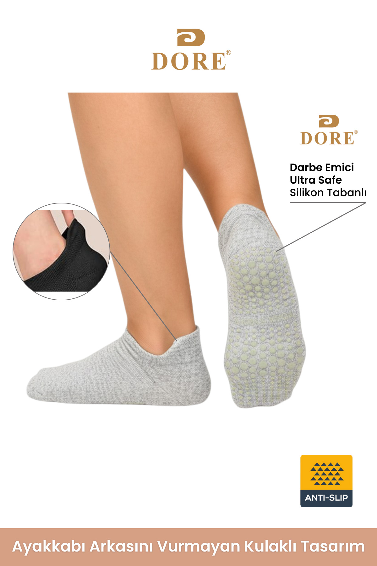 Dore Orijinal Unisex Kaymaz Taban Konforlu Yoga Pilates Hac Umre Tavaf Spor İçin Kaydırmaz Patik Çorap Standart Beden 36-42 görsel 2