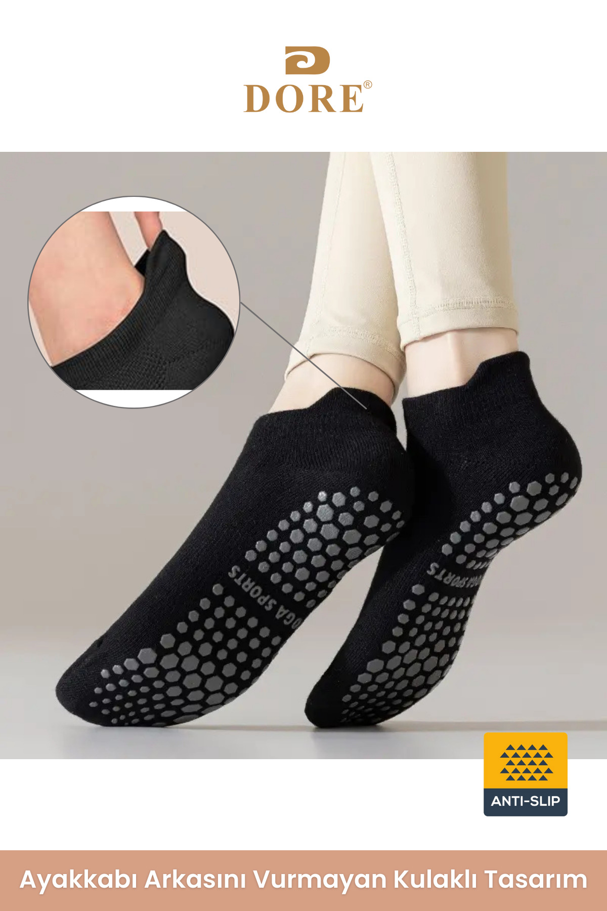 Dore Orijinal Unisex Kaymaz Taban Konforlu Yoga Pilates Hac Umre Tavaf Spor İçin Kaydırmaz Patik Çorap Standart Beden 36-42 görsel 2