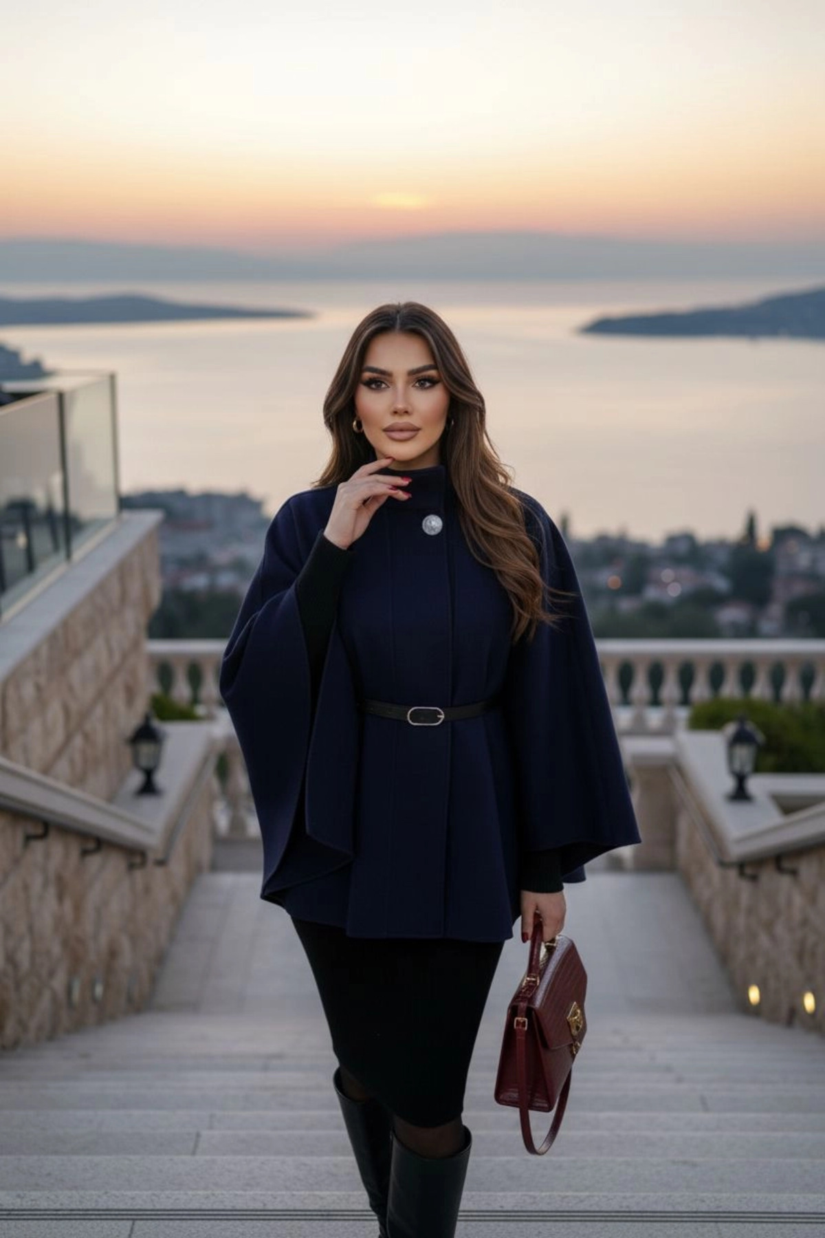 PASTELASTORE Silver Detaylı Kaşe Pelerin Panço 6100