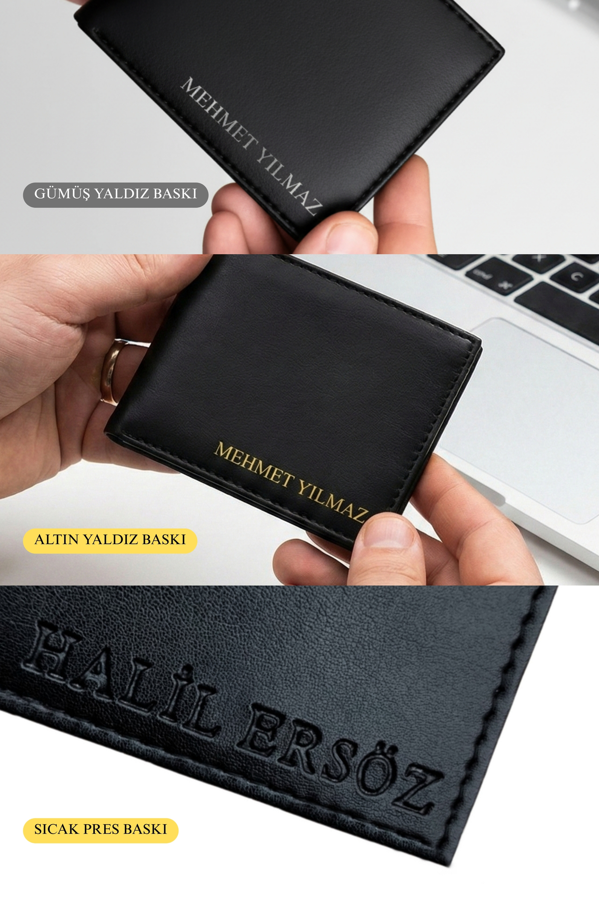 VANİLLA COLLECTİON  Deri Cüzdan isim Basklı-10 Kart-Minimal- Kelebek Model Siyah Cüzdan - Görsel 5