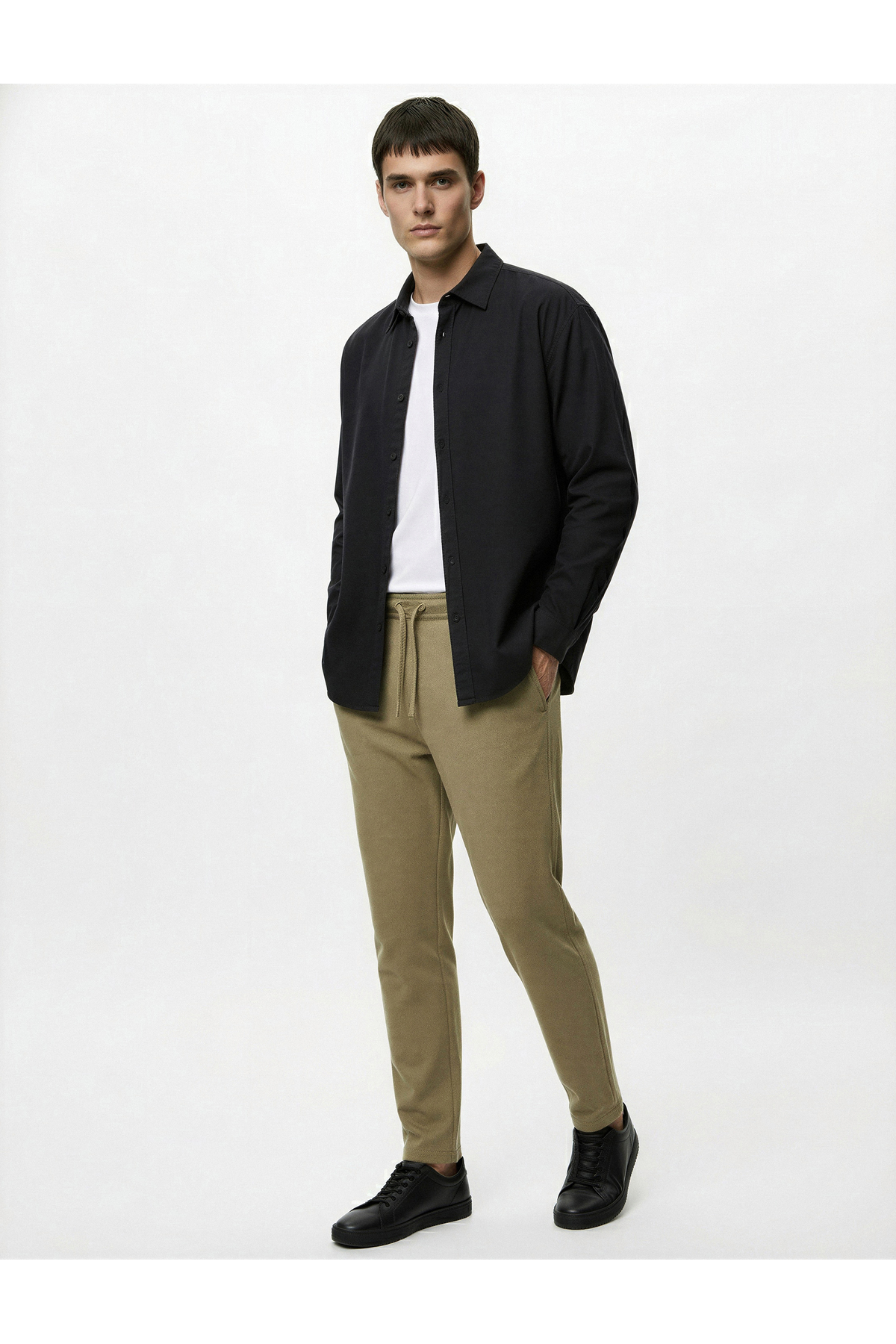 کوتون پیراهن آستین بلند دکمه‌دار نخی یقه کلاسیک سایز بزرگ