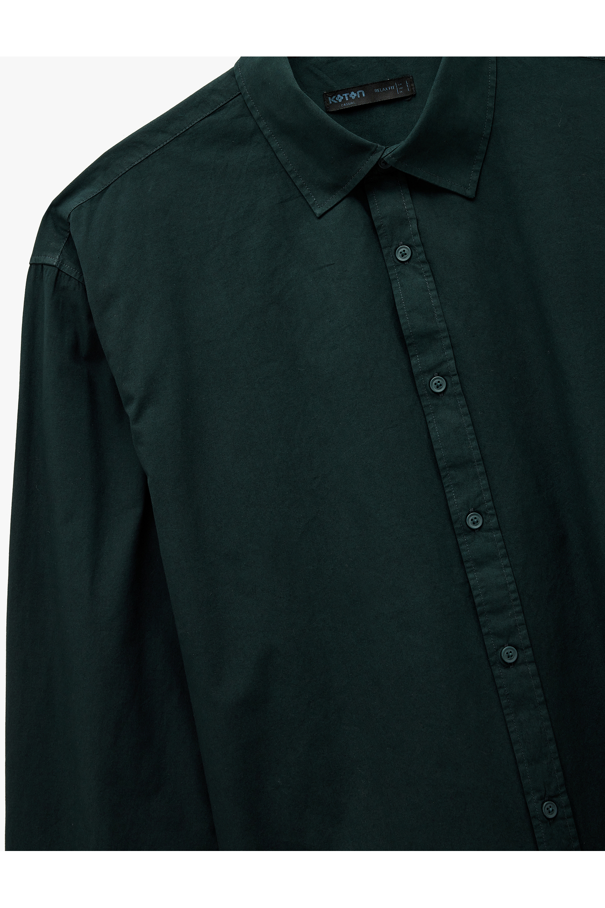 Klasik Yaka Pamuklu Düğmeli Oversize Uzun Kollu Gömlek — خاکی 6WAM60188HW — تصویر 5 از 5