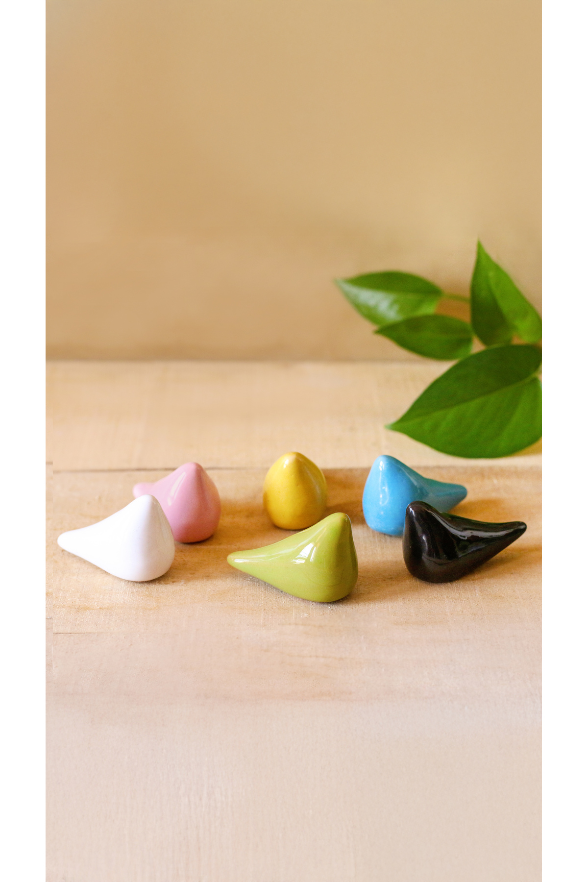 Set of 2 Ceramic Bird Figures, Minimalist Bird Sculptures, Colorful Tiny Ceramic Bird