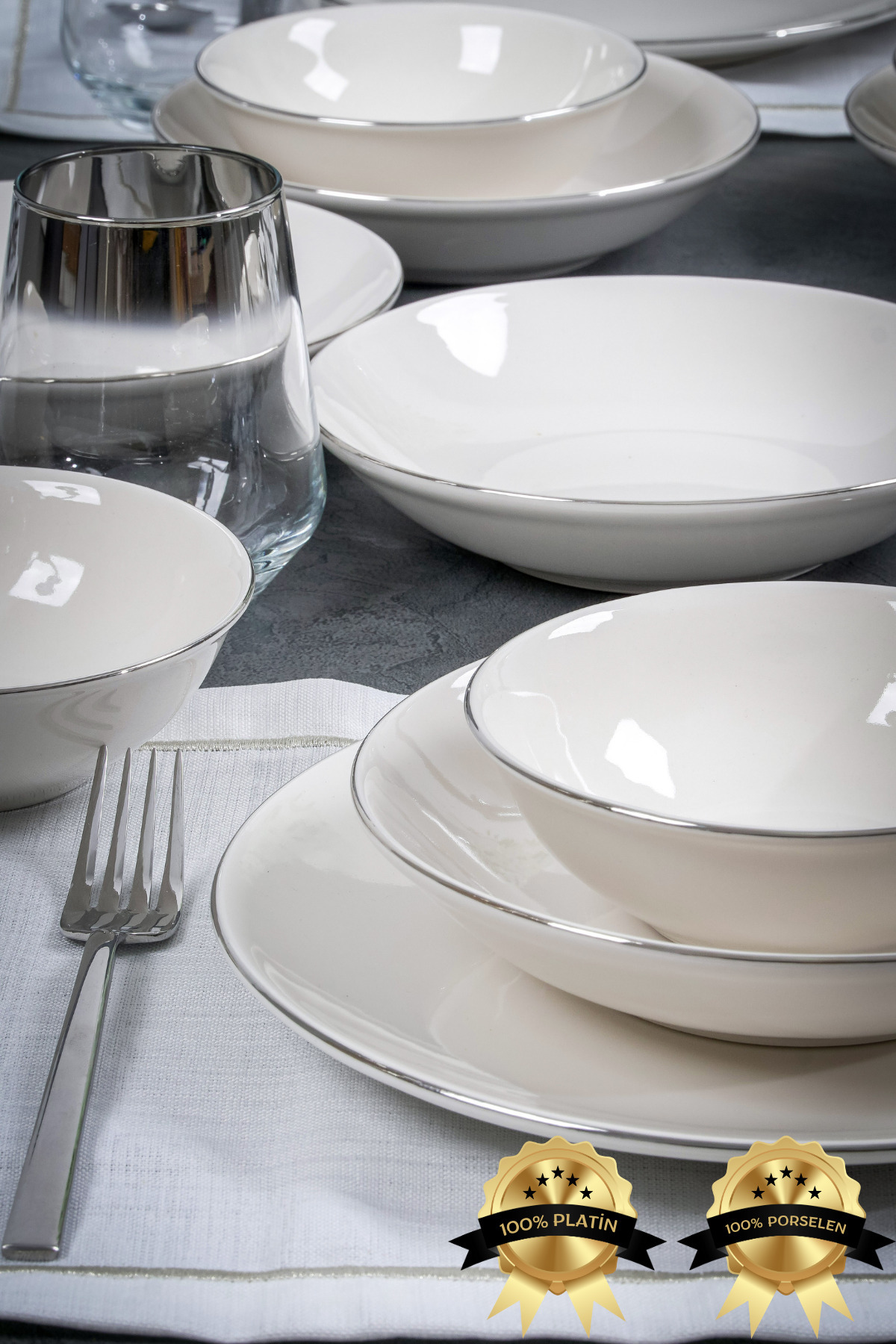 Heda Porselen Hayal Platin Yaldız 18 Parça 6 Kişilik Porselen Yemek Takımı