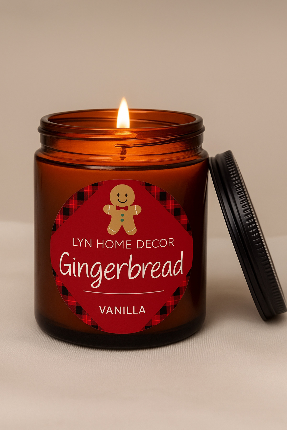 LYN HOME & DECOR Yılbaşı Gingerbread Amber Büyük Boy Bardak Mum Vanilyalı