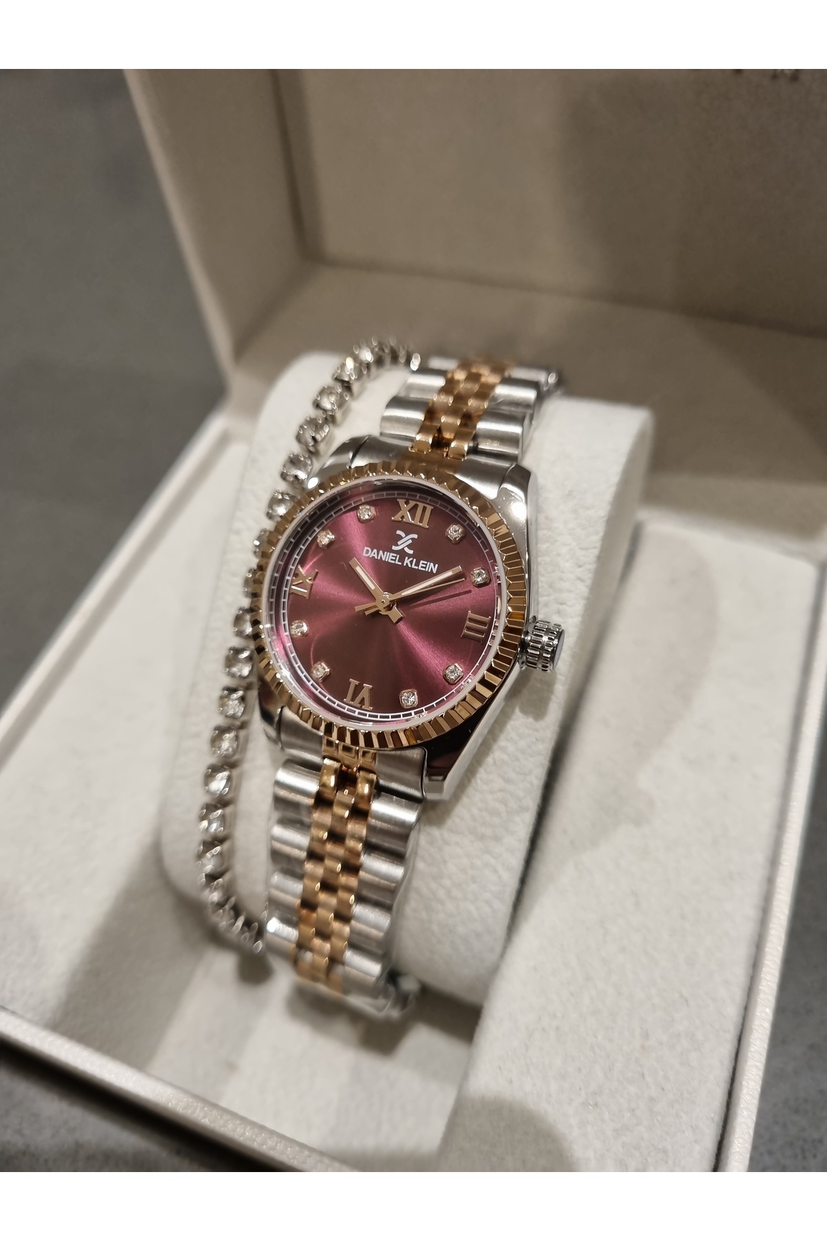 Daniel Klein YENİ MODEL DK - Rose Bicolor Çelik Bilezik Mürdüm Kadran Kadın Kol Saati+hediye Bileklik görsel 3