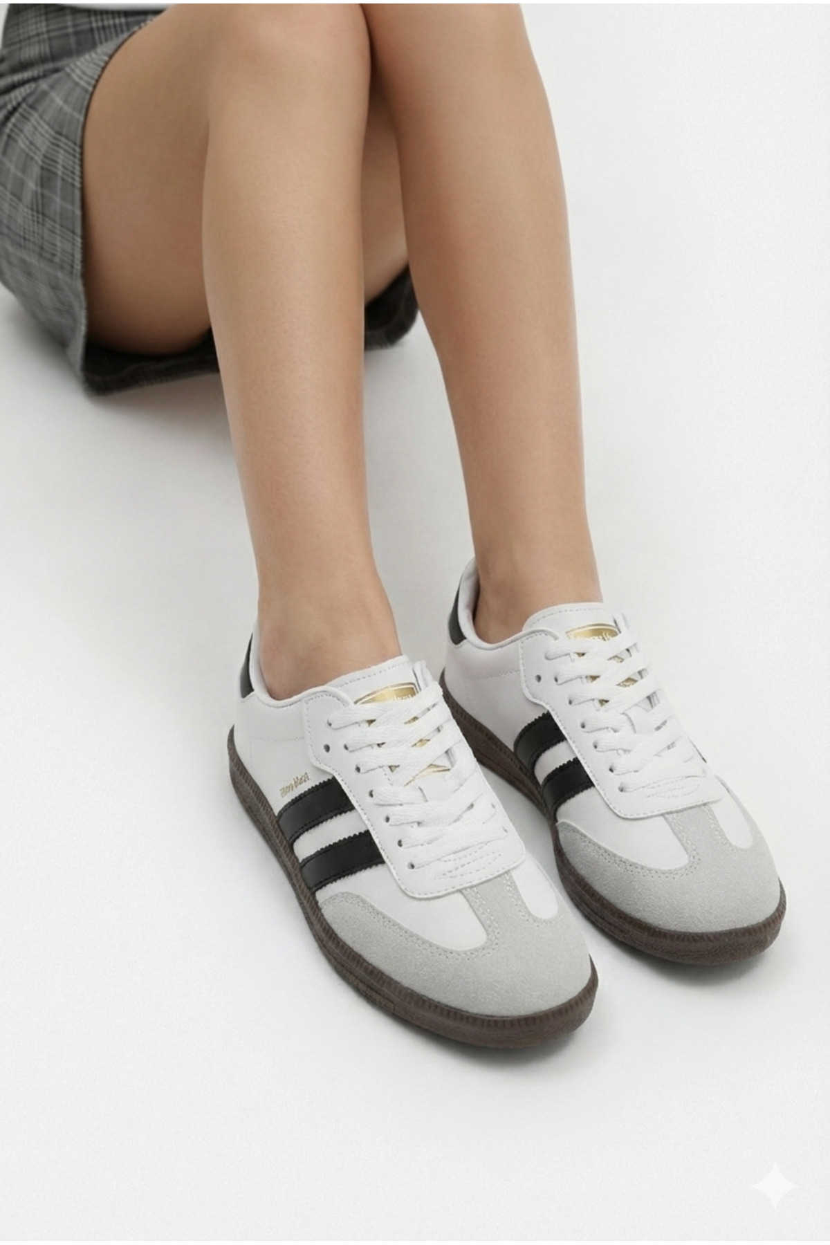 N MODA  Unisex Beyaz Siyah Termo Taban Yanı Şeritli Bağcıklı Spor Ayakkabı Sneaker - Görsel 6