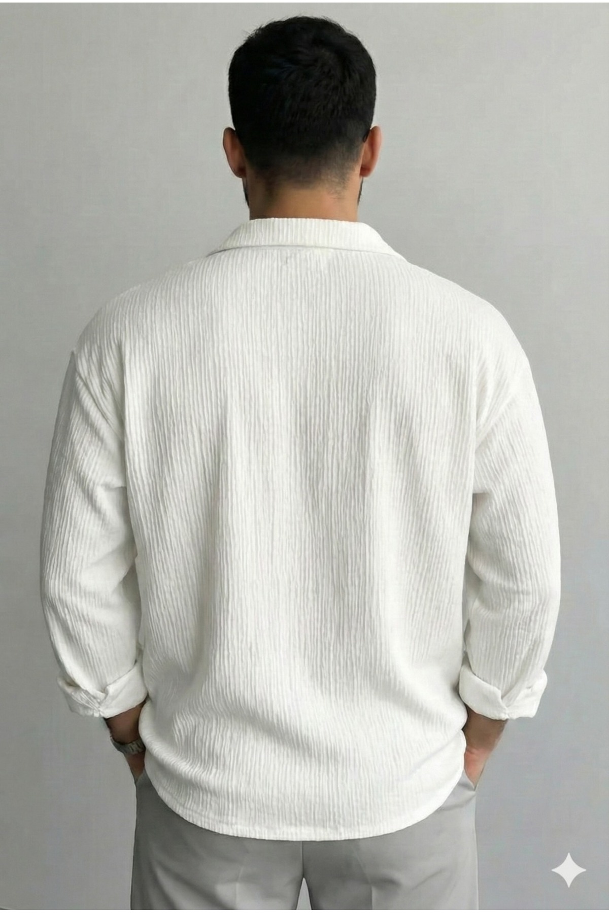 bb butik basic  Erkek Ütü İstemeyen Oversize kırık beyaz Bürümcük Gömlek BEYAZ - Görsel 5