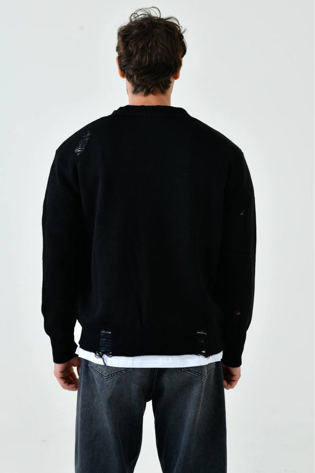 Duuf  Siyah Erkek Yırtık Detaylı Hırka - Görsel 3