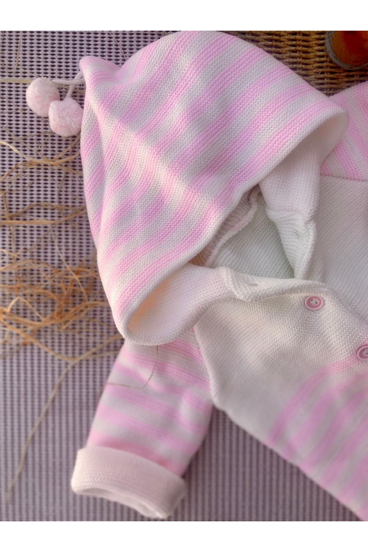 tinitins Kapüşonlu Çift Katlı Triko Kız - Erkek Bebek Hırka fotoğrafı 3 (önizleme)