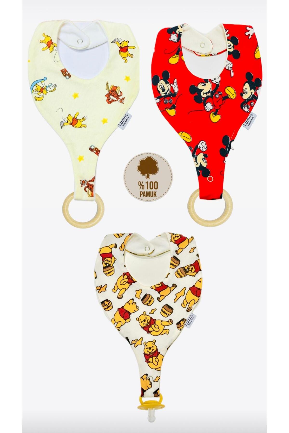 Lumos Trade Emzik Tutucu Mama Önlüğü - Renkli Ve Desenli %100 Pamuk Kumaş Emzik Askısı Seti 3 Adet fotoğrafı 2 (önizleme)