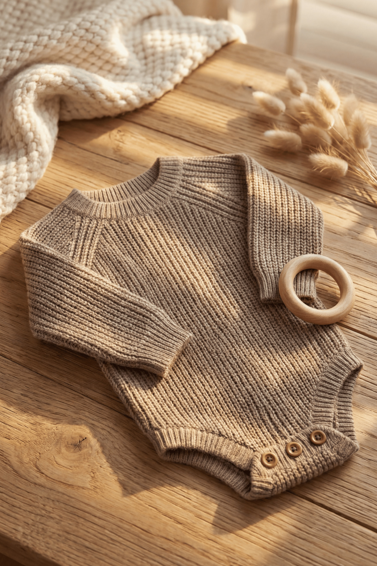 Babily Bebek Örgü Triko Body Zıbın Uzun Kollu Düğmeli Unisex Knitbody fotoğrafı 7 (önizleme)