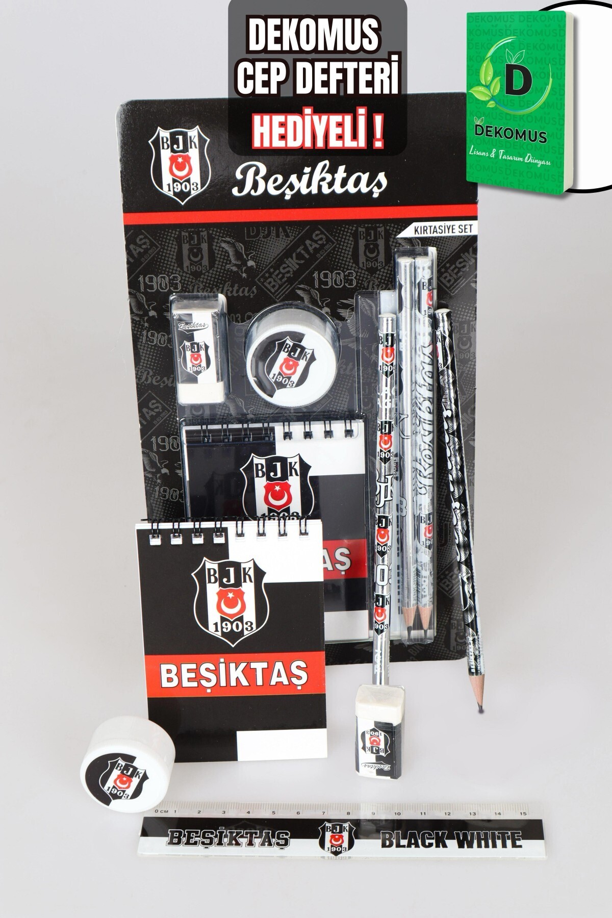 Beşiktaş "DEKOMUS CEP DEFTERİ HEDİYELİ" YENİ SEZON LİSANSLI 7'Lİ KIRTASİYE SETİ NOT DEFTERİ,CETVEL,2