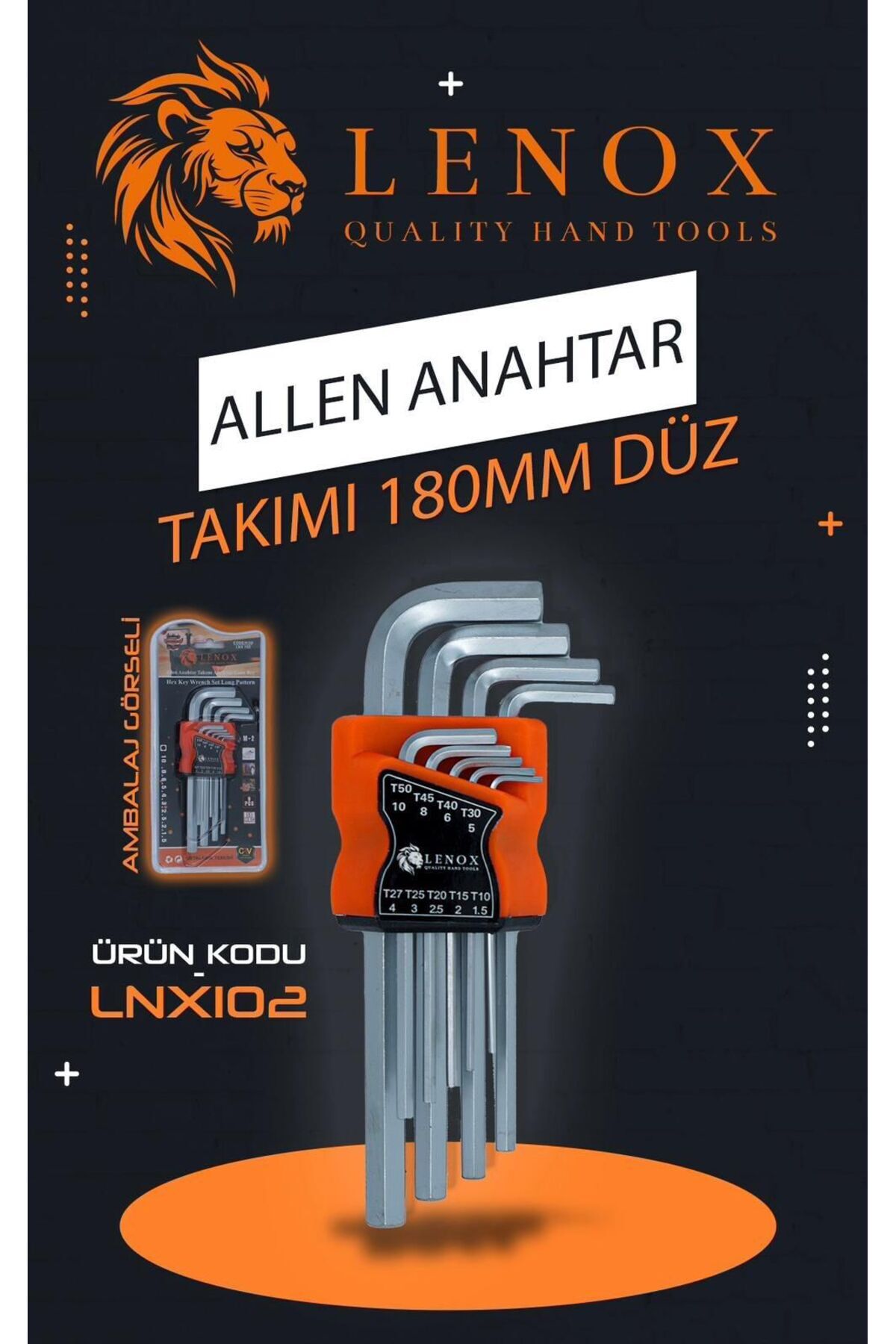 Lenox Tools Alyan Anahtar Seti 180 mm Düz Uçlu Allen Anahtar