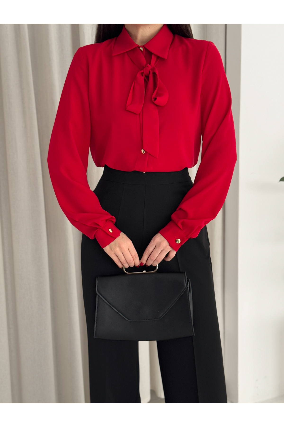 VUNTAL  Kravatlı Metal Düğmeli Şık Gömlek