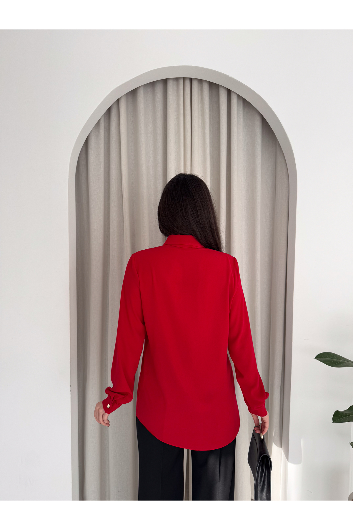 VUNTAL  Kravatlı Metal Düğmeli Şık Gömlek - Görsel 5