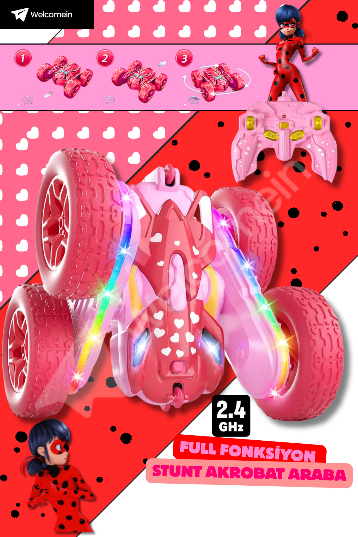 360° Rotating Acrobat Charged 2.4GHz Acrobat RC Car Spider-Man Venom Ladybug Toy Car