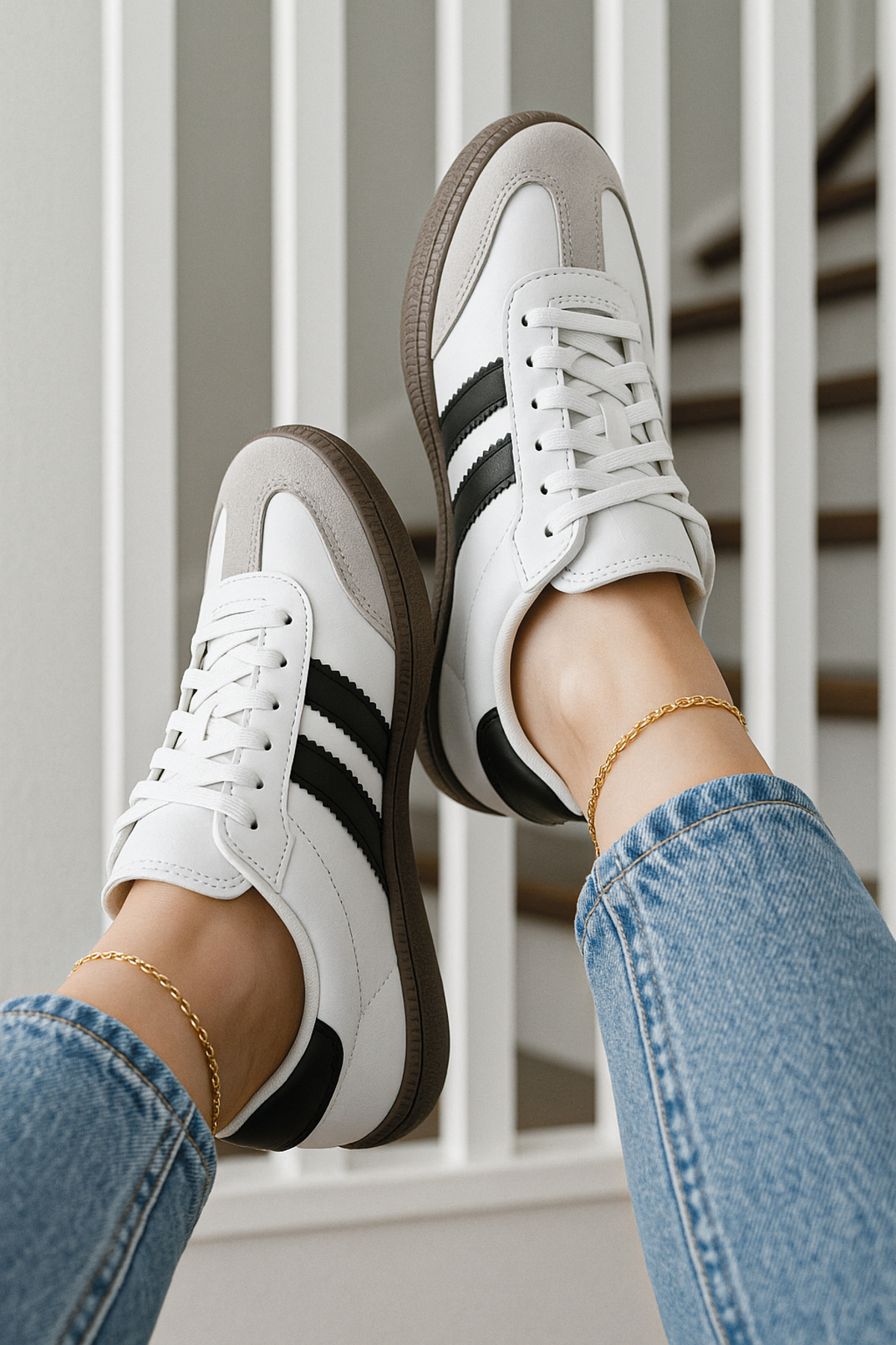 N MODA  Unisex Beyaz Siyah Termo Taban Yanı Şeritli Bağcıklı Spor Ayakkabı Sneaker - Görsel 2