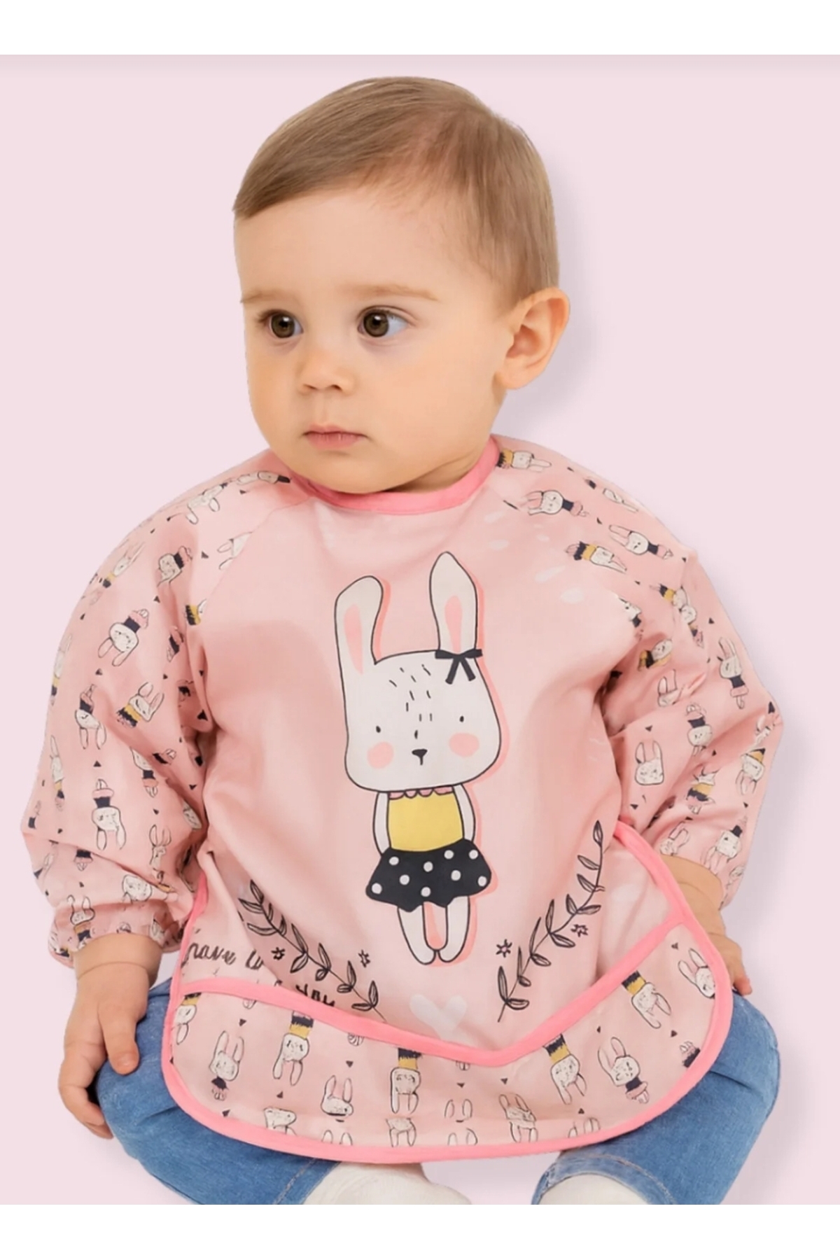 Apronica 2'Li Uzun Kollu Giyilebilir Prenses-Tavşan Desen Sıvı Geçirmez Aktivite ve Mama Önlüğü 6-24 AY fotoğrafı 4 (önizleme)