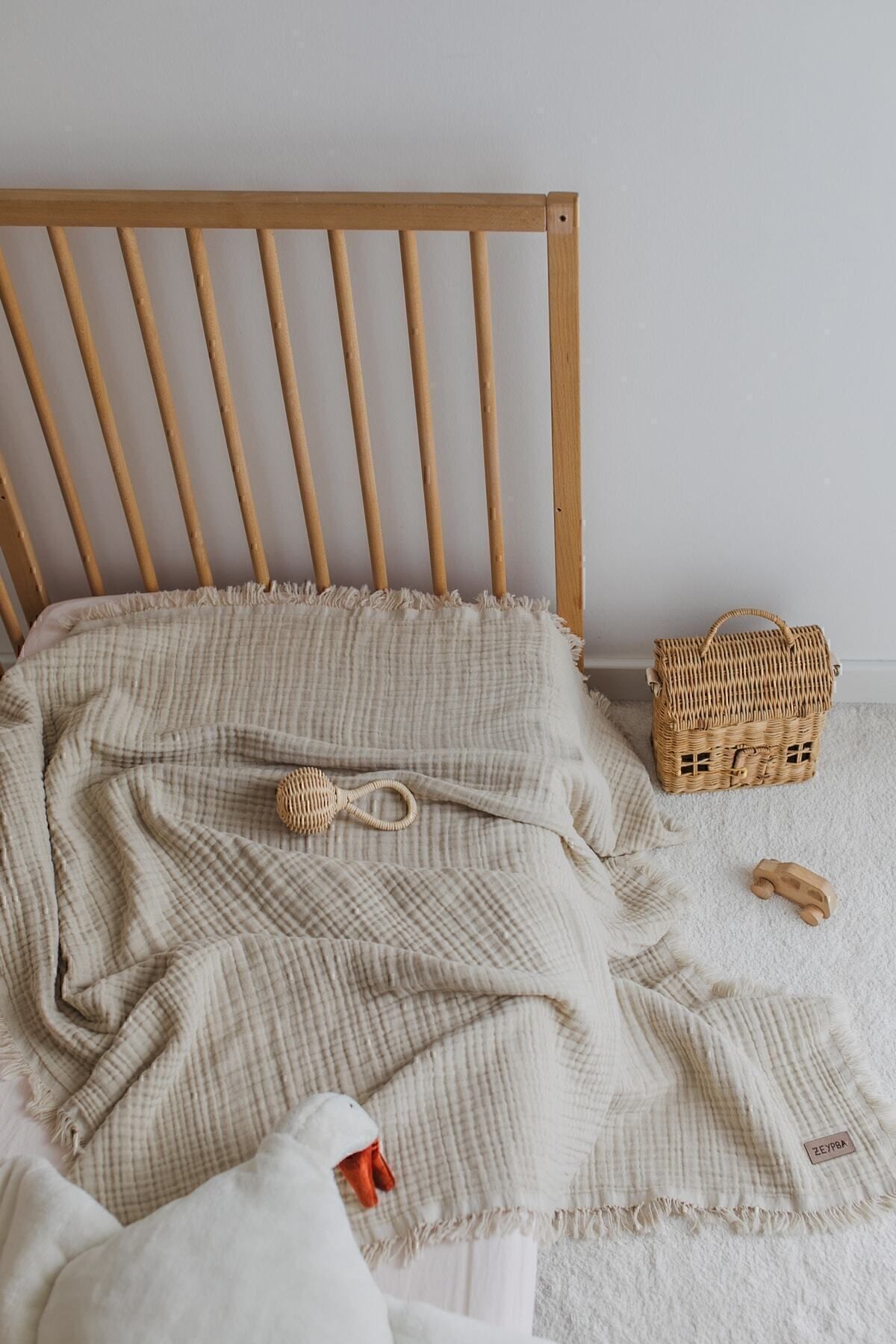 ZEYPBA % 100 Pamuk 4 Katlı Müslin Örtü Bej (Bebek & Çocuk İçin) 110x110cm fotoğrafı 6 (önizleme)