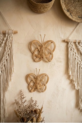 JUST BEST Rattan Kelebek 2’li Duvar Süsü Dekorasyonu Handmade El Yapımı