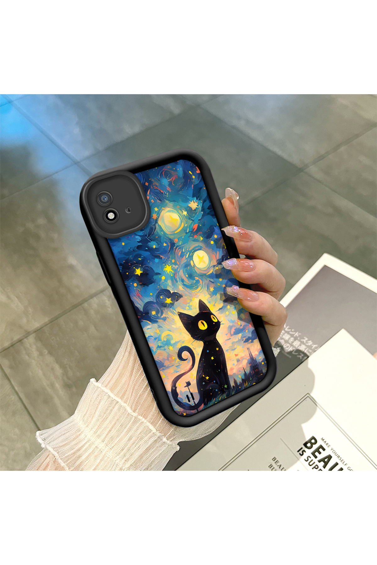 Realme C11 2021 Compatible Black Silicone Cat Shock Absorbing Phone Case