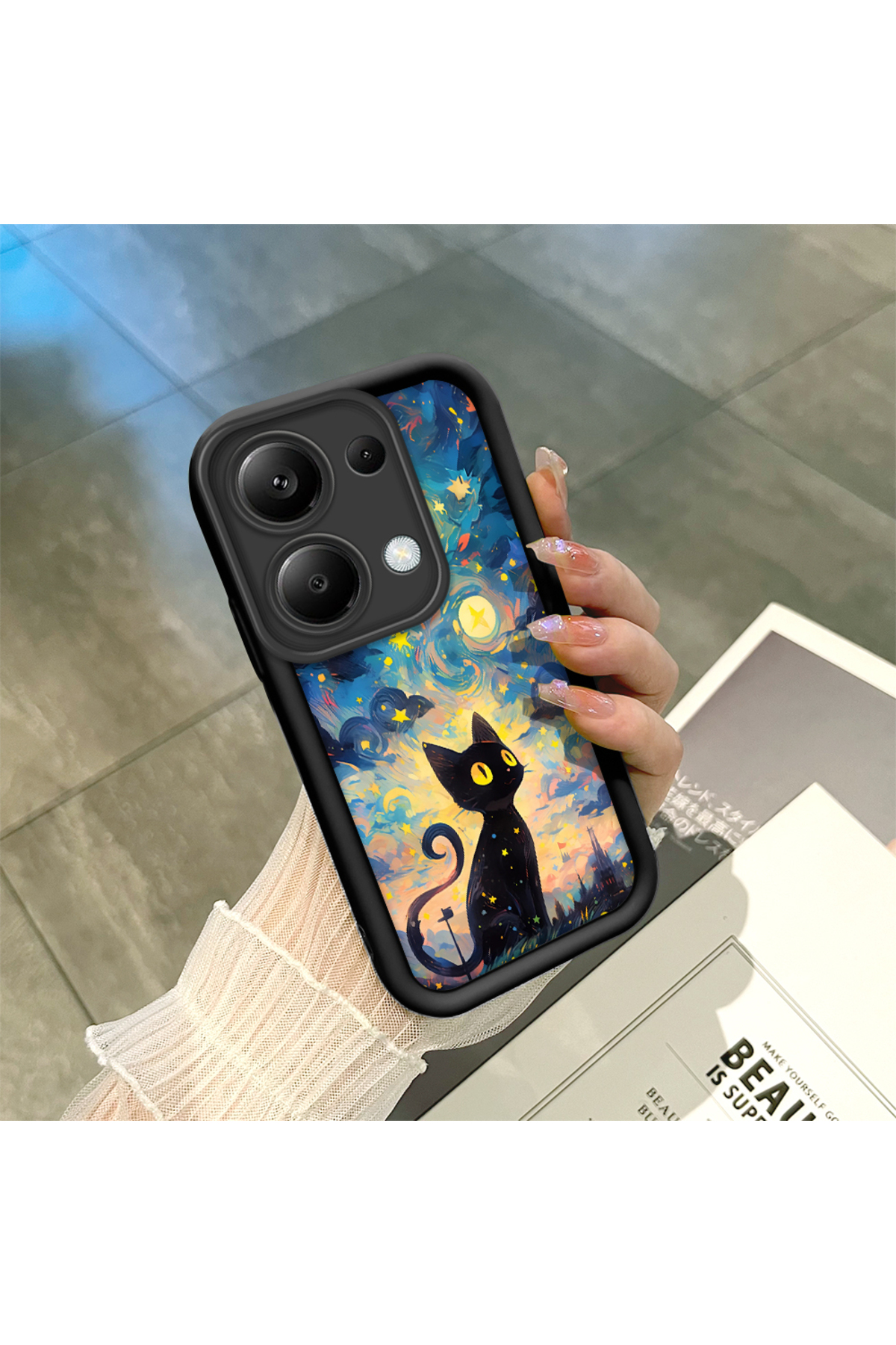 Xiaomi Redmi Note 13 Pro 4G Compatible Black Silicone Cat Shock Absorbing Phone Case