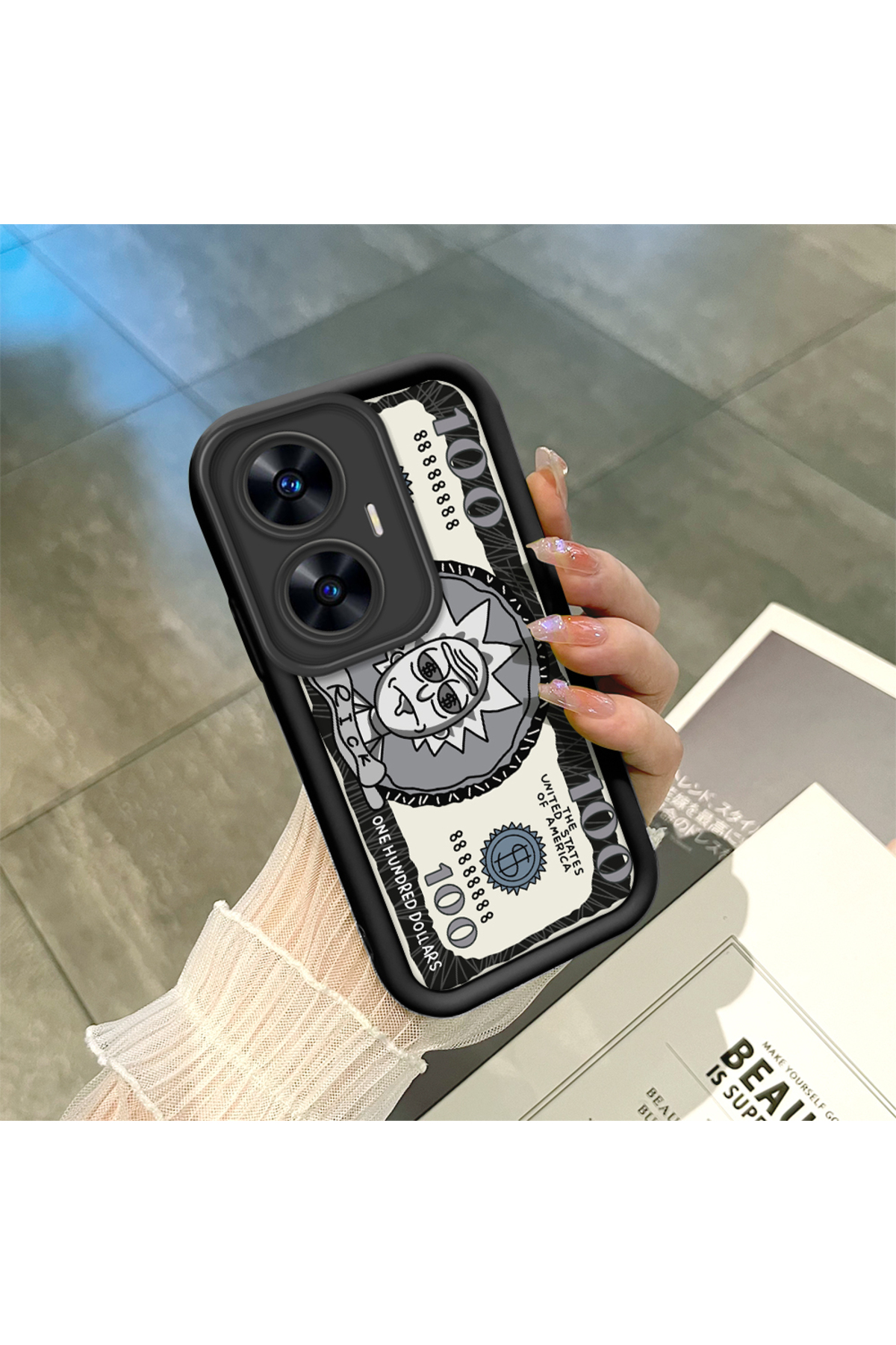 Realme C55 Compatible Black Silicone Fun Pattern Shock Absorbing Phone Case