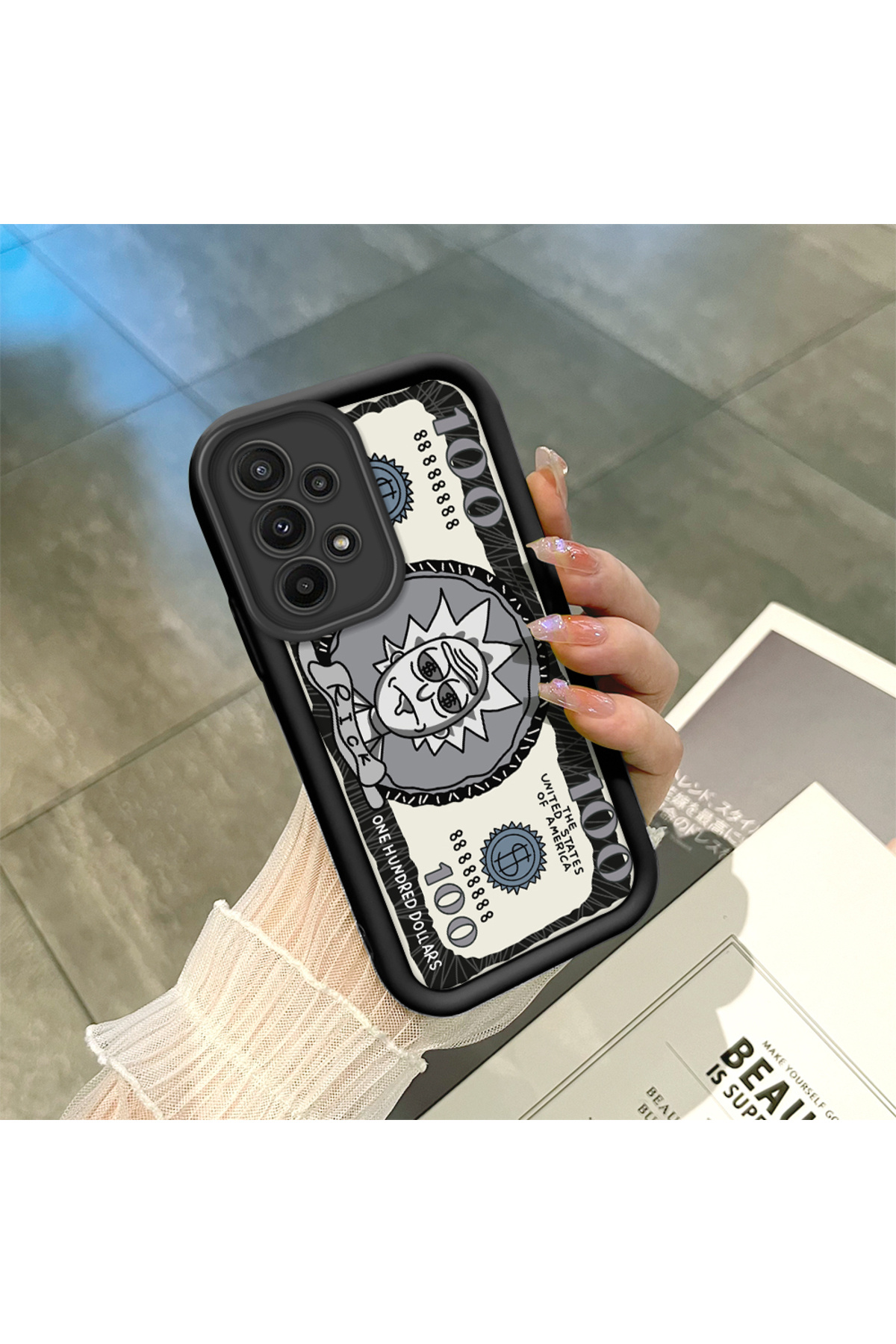 Samsung Galaxy A23 Compatible Black Silicone Fun Pattern Shock Absorber Phone Case