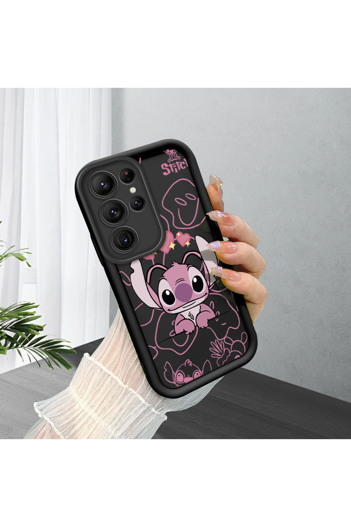 Samsung Galaxy S22 Ultra Compatible Black Silicone Stitch Pattern Shock Absorbing Phone Case