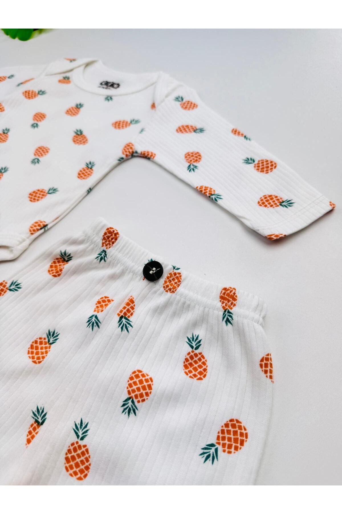EFU BABY 2li Ananas Desenli %100 Pamuklu Unisex Bebek Body Pantolon Takım fotoğrafı 6 (önizleme)