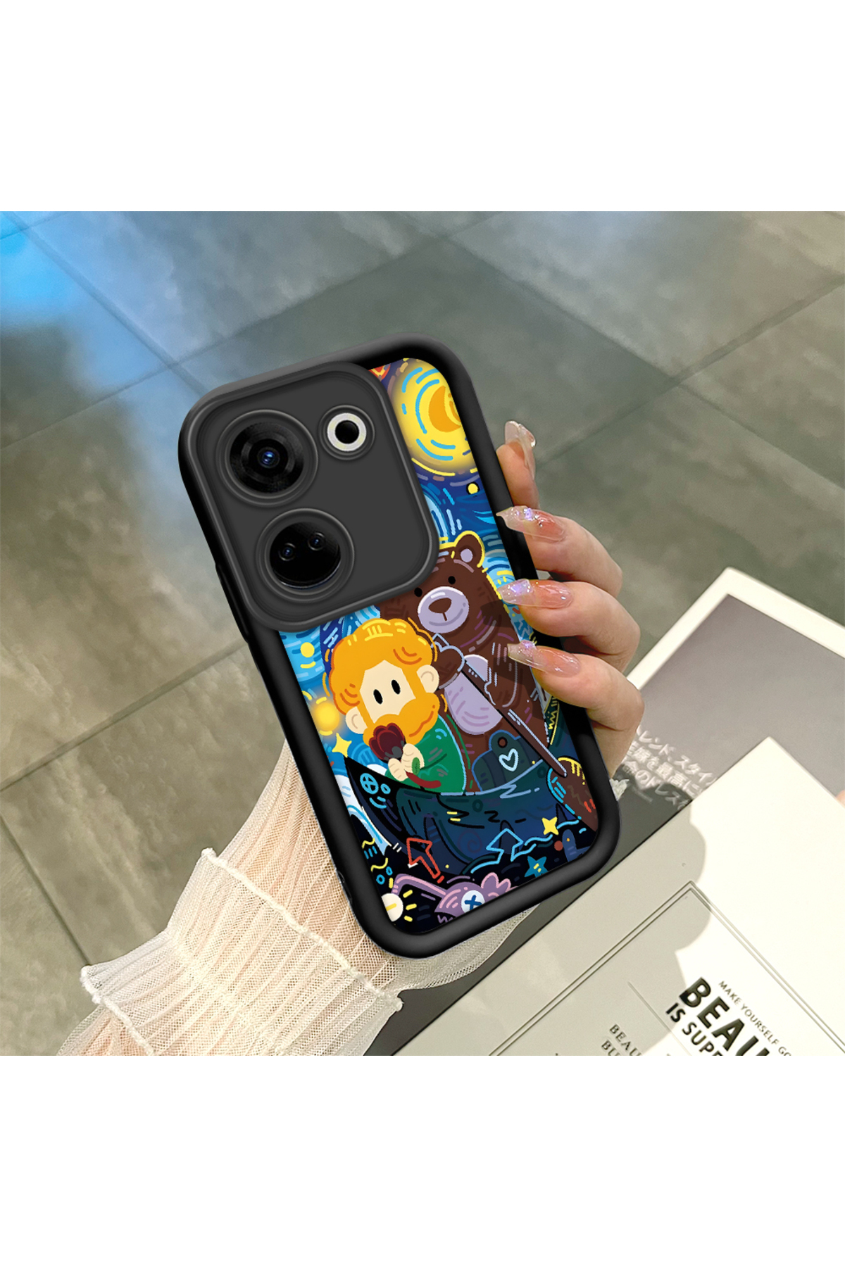 Tecno Camon 20 Pro 4G Compatible Black Silicone Van Gogh Star Night Pattern Anti-Slip Phone Case