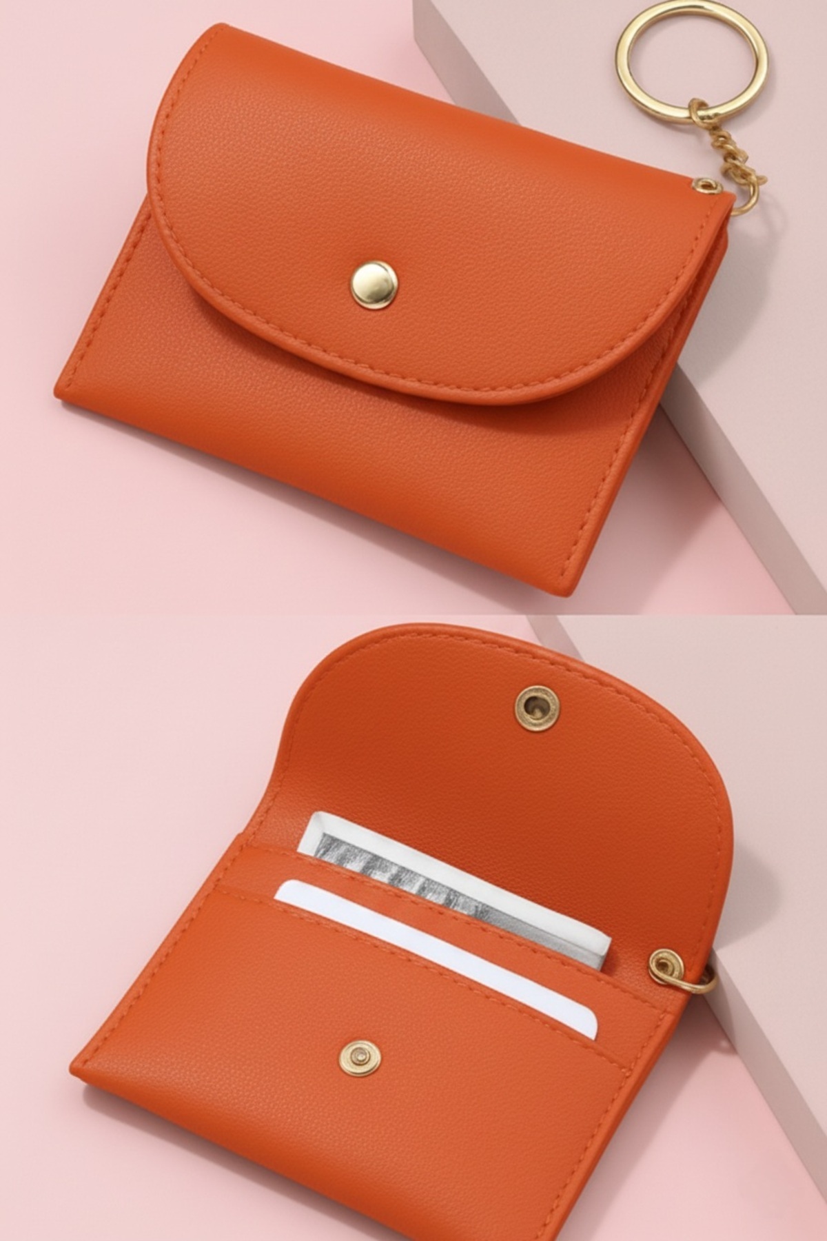 Defnella Turuncu Çift Bölmeli Anahtarlıklı Mini Kredi Kartlık Cüzdan 10x7 Cm