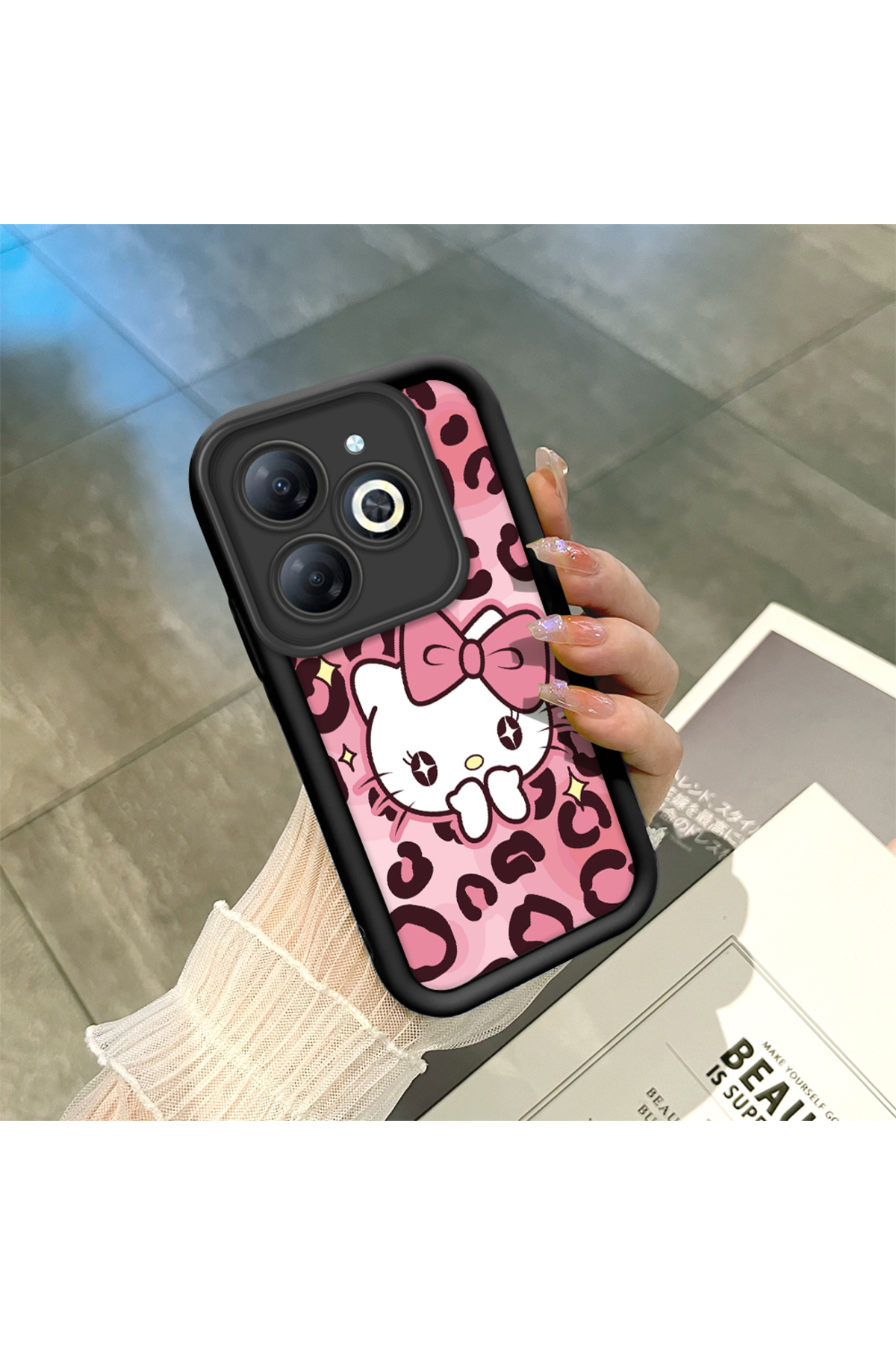 Tecno Spark 20c Compatible Black High Quality Silicone Leopard Patterned Kitty Phone Case