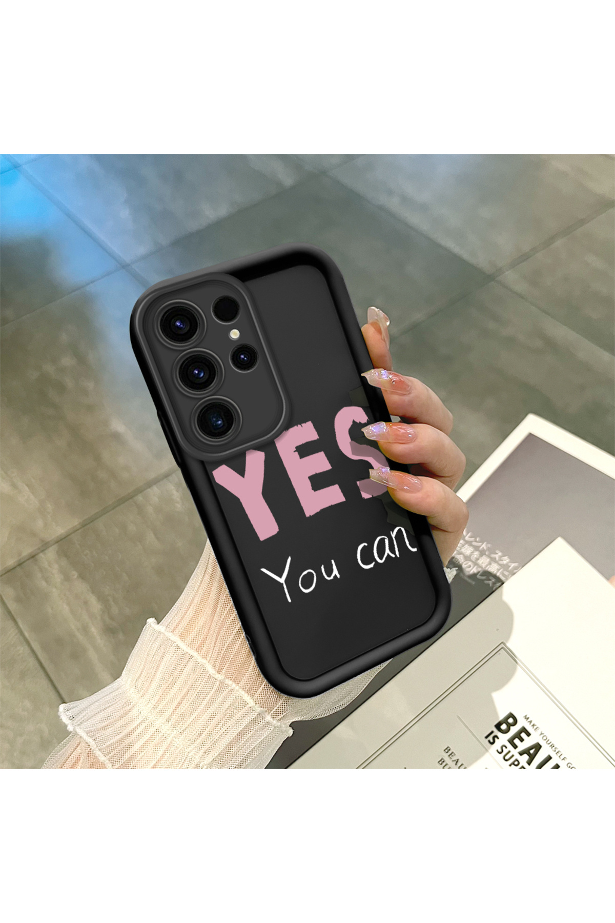 Samsung Galaxy S23 Ultra Compatible Black Silicone Fun Pattern Shock Absorber Phone Case