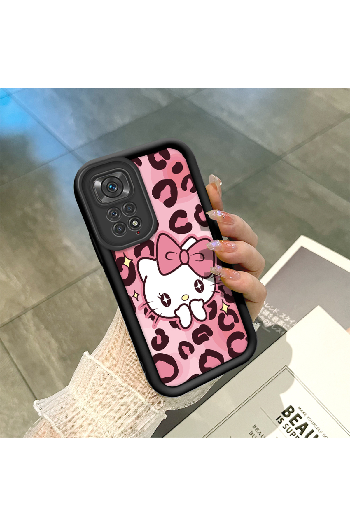 Redmi Note 11s Compatible Black High Quality Silicone Leopard Patterned Kitty Phone Case