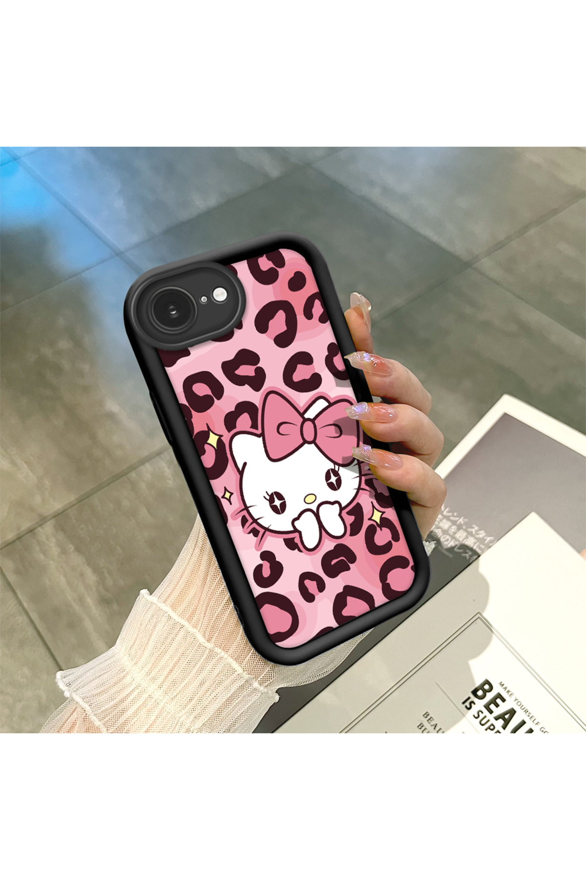 black High Quality Silicone Leopard Patterned Kitty Phone Case for iPhone 16e
