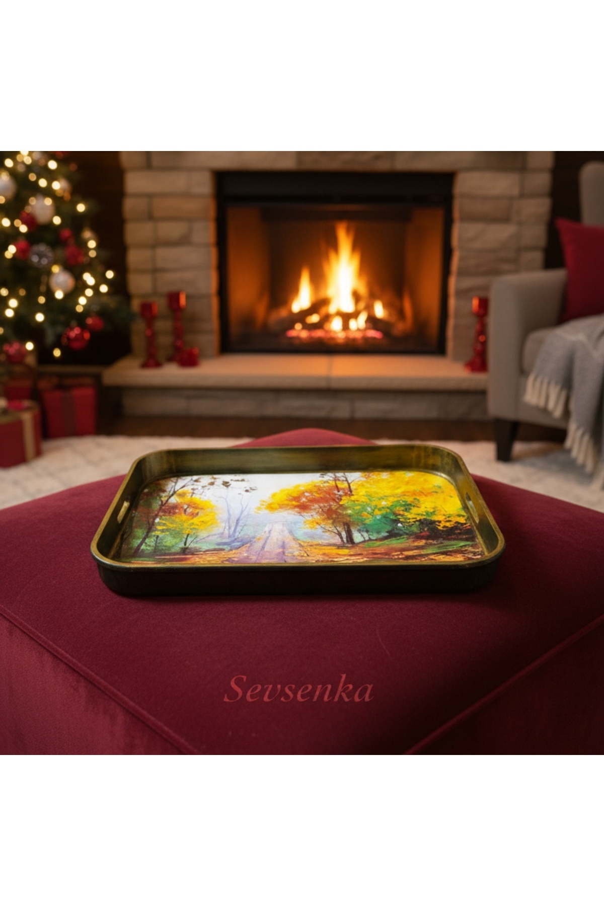 SEVSENKA 🐅Sevsenka Lüks Söz Nişan Tepsisi - Sanatçı Dokunuşlu Yılbaşı Sunum Tepsisi