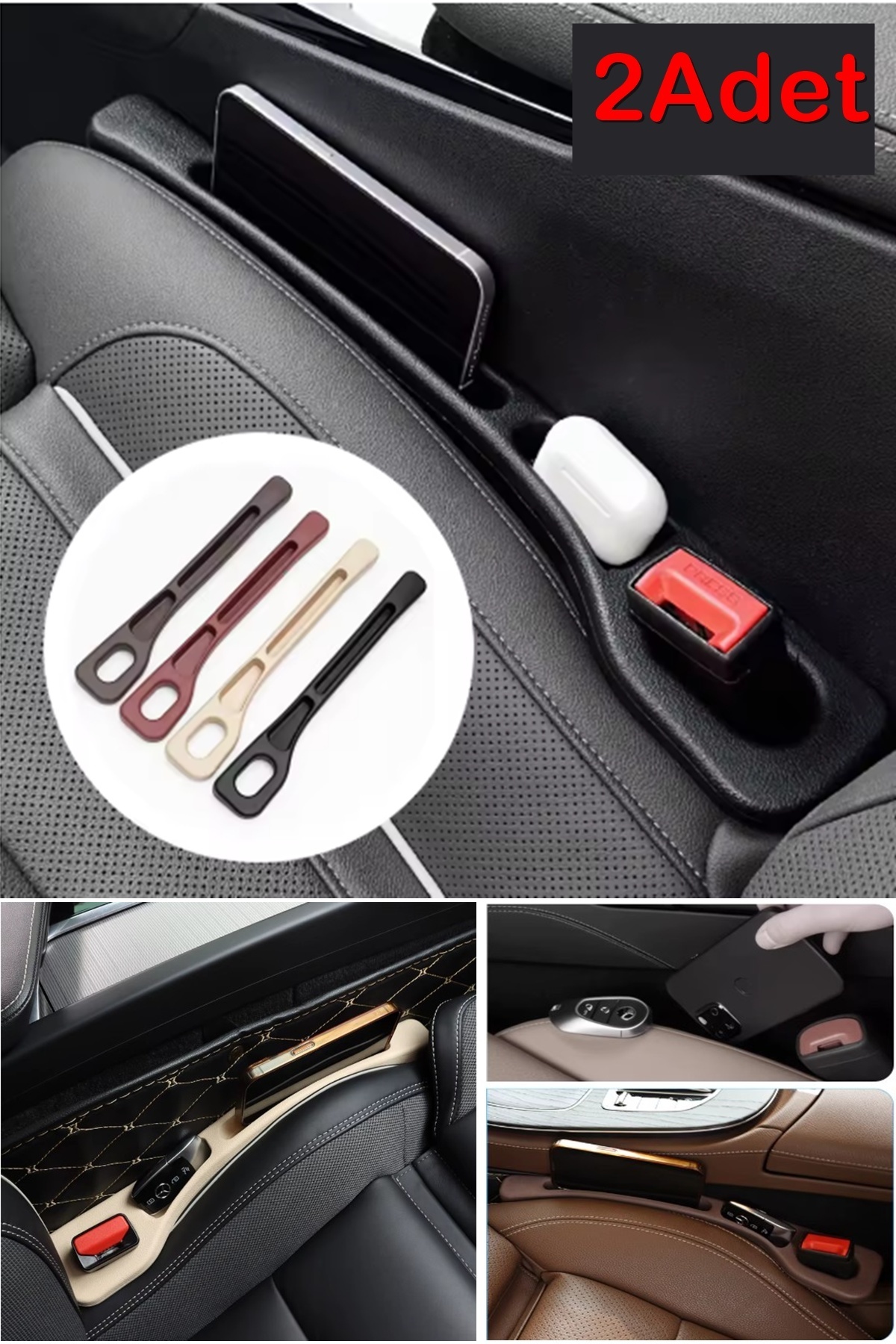 İndirimKap 2 Adet Araba Koltuk Arası Düşme Engelleyici Organizer Araç İçi Telefon Tutucu Krem Renk