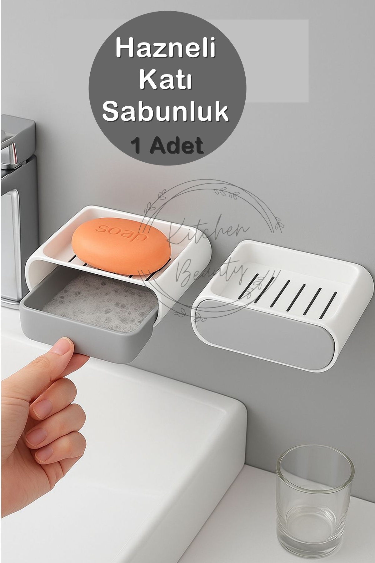 İndirimKap Su Hazneli Katı Sabunluk Seti – Yapışanlı, Çekmeceli