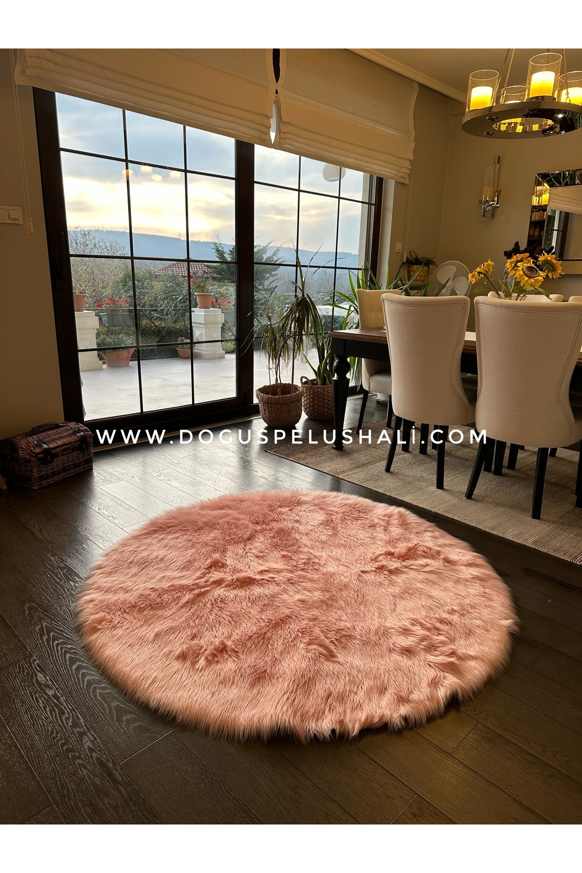 A Post Salmon Soft Textured Plush Rug Round