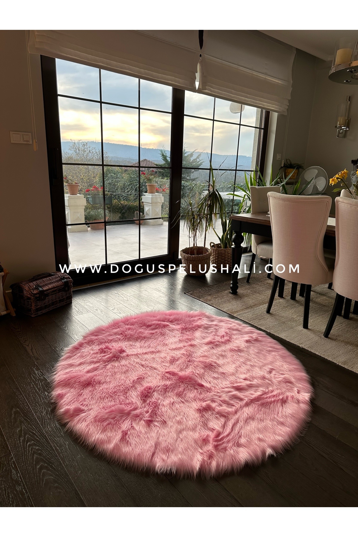 A Skin Pink Soft Textured Plush Rug Round