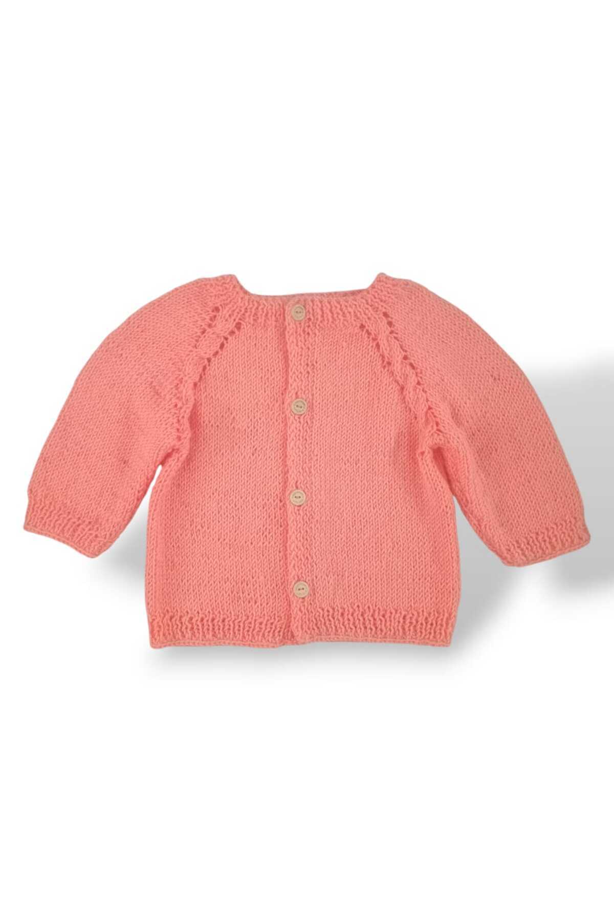 Tokuşka 1-2 Yaş Örme Somon Rengi Kız Bebek Hırkası fotoğrafı 4 (önizleme)