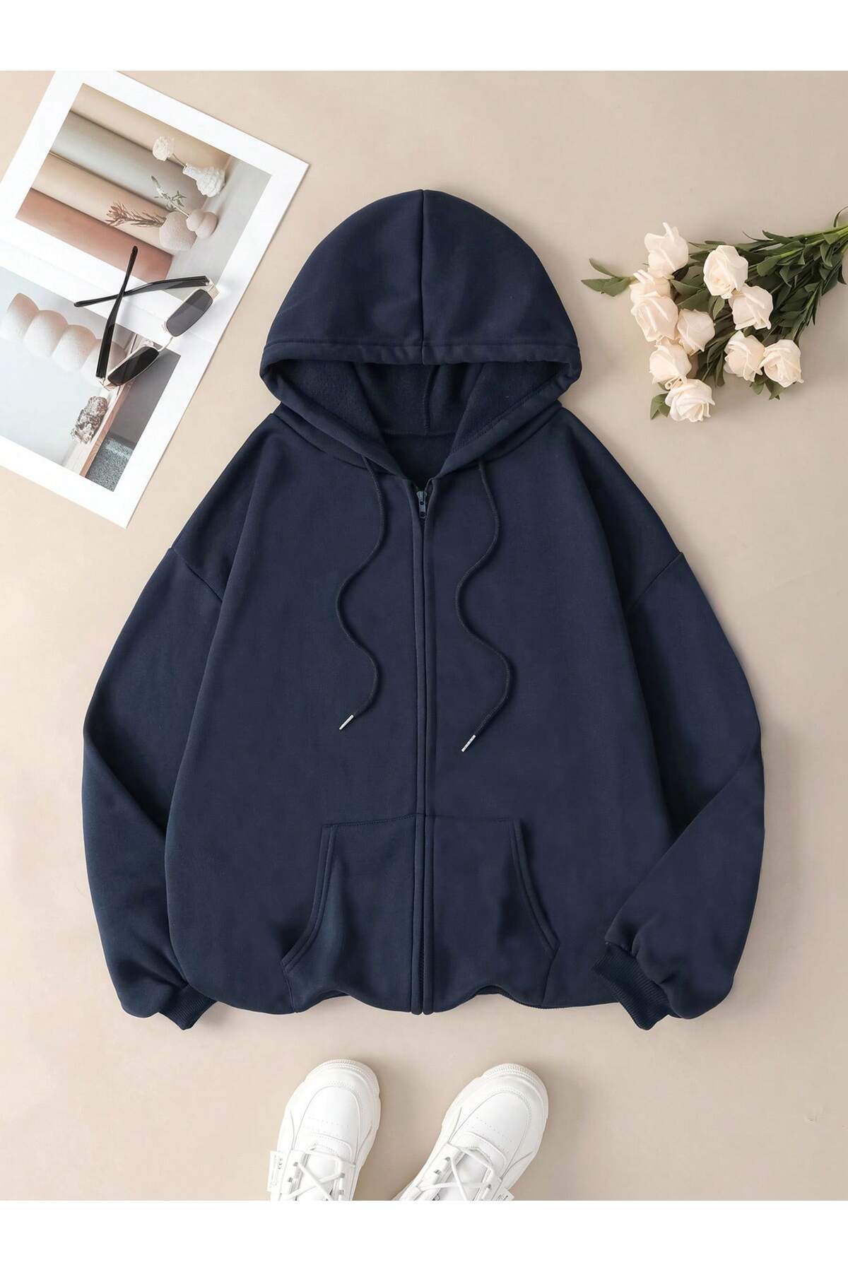 MONFİ Oversize Zippered Hooded Jacket